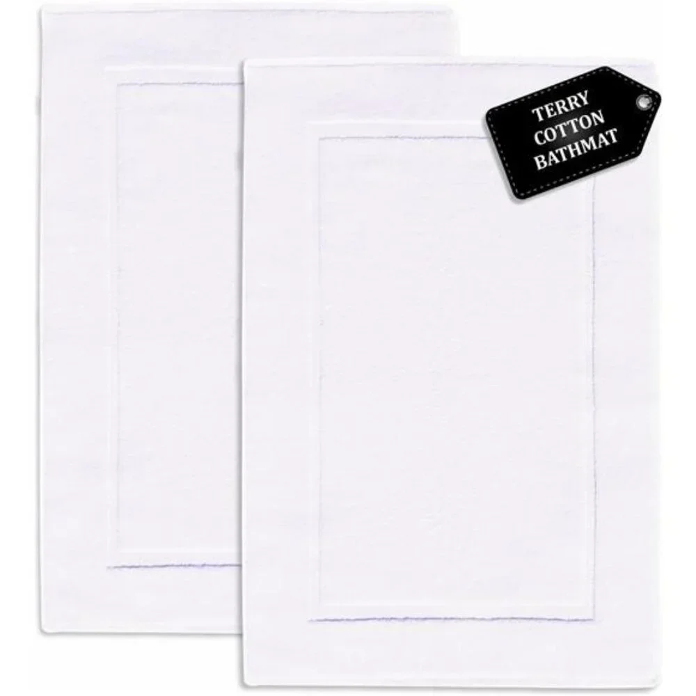 White Cotton Bath Mat Set of 2 20x30 Soft Absorbent Quick Dry Washable Bathroom